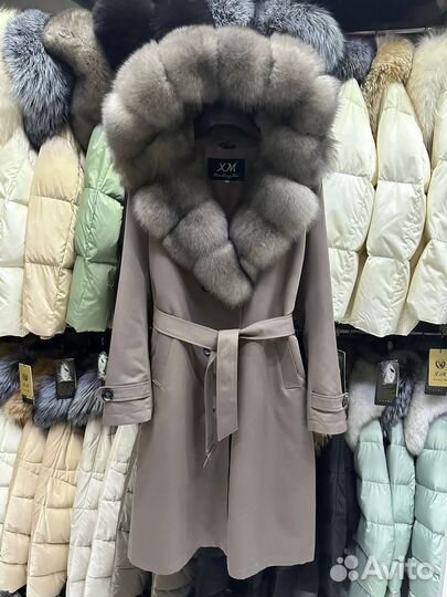 Парка удлиненная тренч зимняя с натуральным мехом