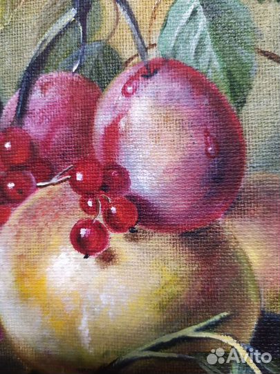 Маленькая картина маслом с персиком 20 х 25