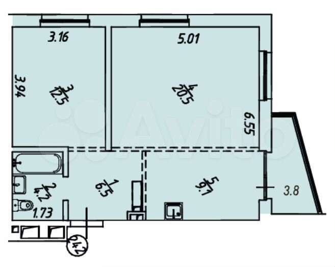 2-к. квартира, 56,1 м², 14/18 эт.