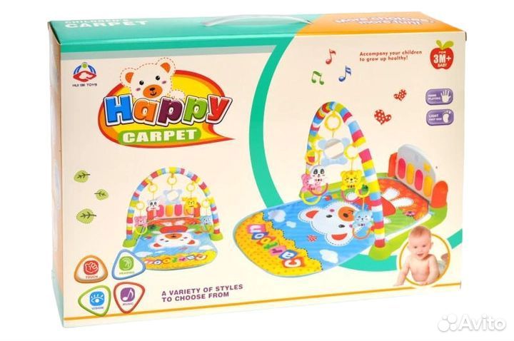 Детский музыкальный развивающий коврик с дугой