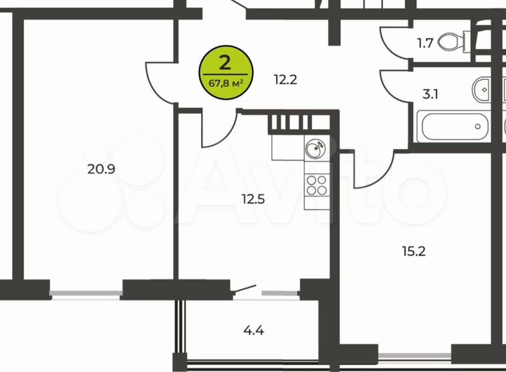2-к. квартира, 67,8 м², 7/16 эт.