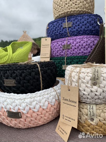 Вязанные корзины ручной работы