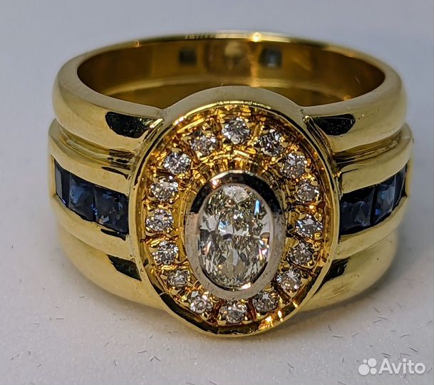 Золотой перстень 18 ct с бриллиантами и сапфирами