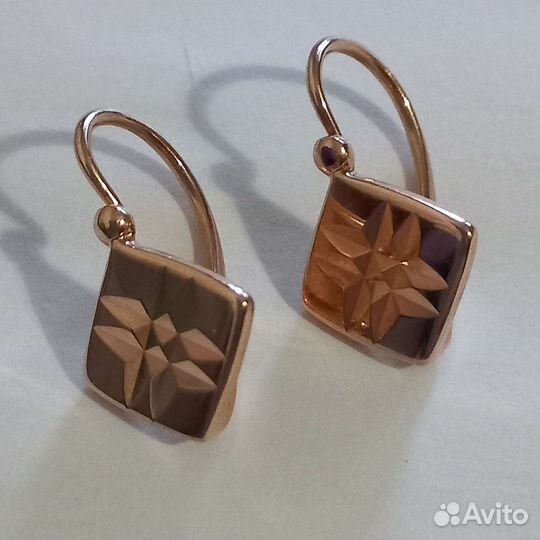 Золотые серьги 583 пробы СССР ромбики