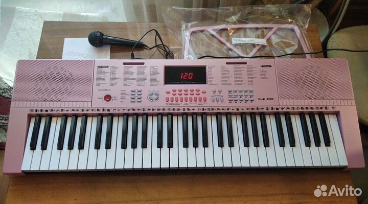 Синтезатор 61 Кл Полноразмерные, 5 октав, розовый