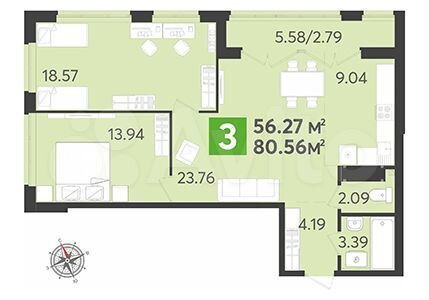 3-к. квартира, 80,6 м², 5/17 эт.