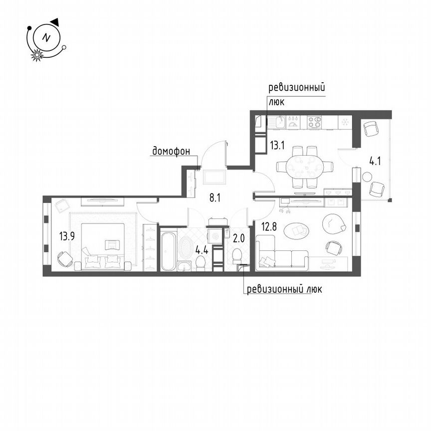2-к. квартира, 56,4 м², 11/12 эт.