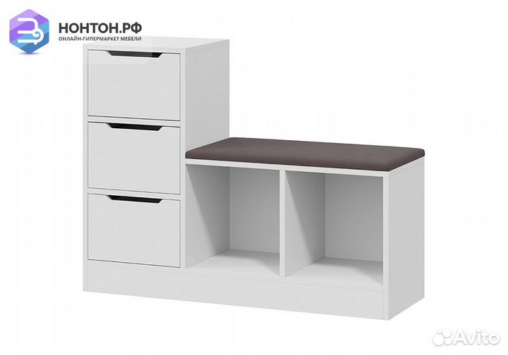 Тумба для обуви Тип 14 белый ясень / велюр серый