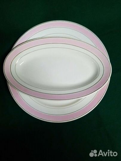 Блюда розовые буди 50е, Конаково синее