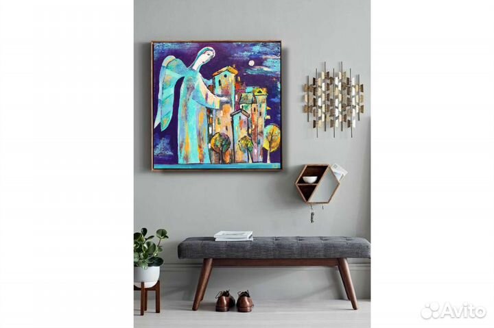 Картина Ангел и город маслом на заказ холс40х40 см