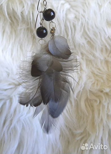 Серьги из перьев чёрного ворона (ручная работа)