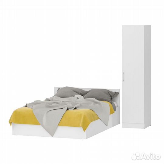 Кровать белая двуспальная с ящиками 1400 с пеналом Стандарт, цвет белый, спальное место 1400х2000 мм