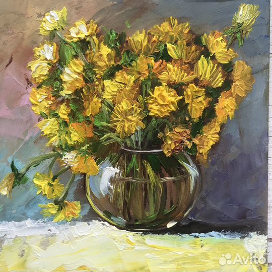 Картина маслом миниатюра Одуванчики