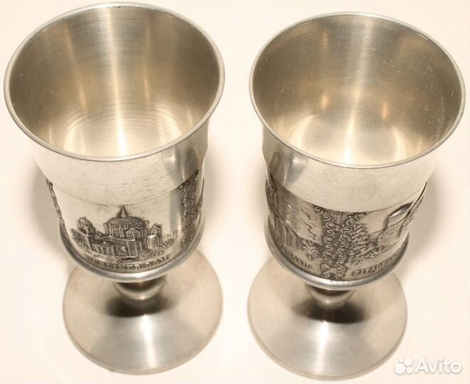 Пара, Оловянных Немецких Рюмок на ножках Винтаж