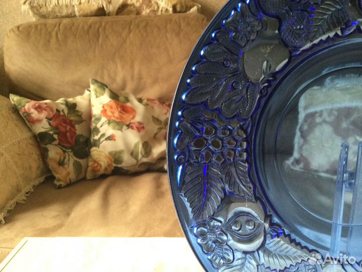 Блюдо кобальтовое стекло винтаж СССР