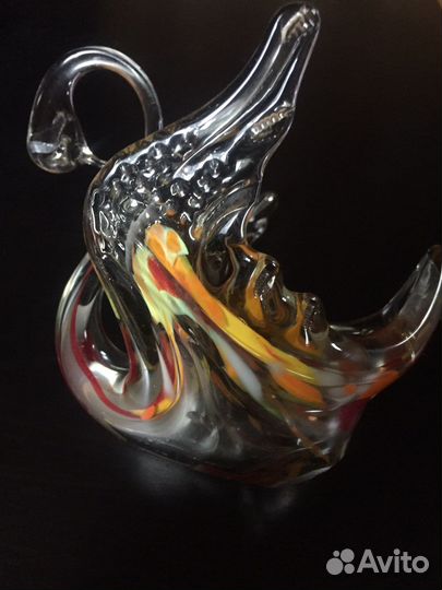 Вазочка лебедь цветное стекло винтаж