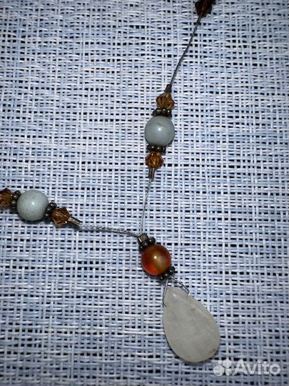 Колье на леске камни застежка серебро 925 винтаж