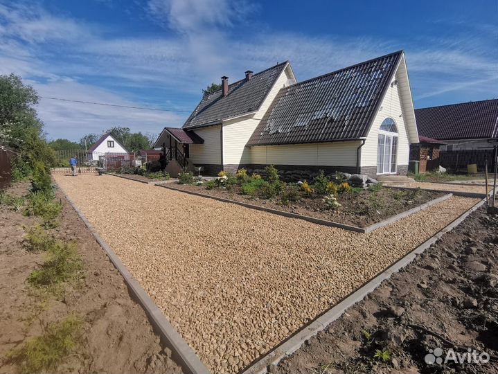 Укладка брусчатки, тротуарной плитки, бордюра