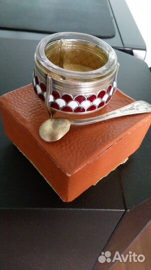 Солонка мельхиор с эмалью СССР