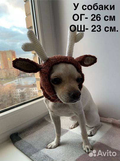 Шапка для собак новогодняя с оленьими рожками