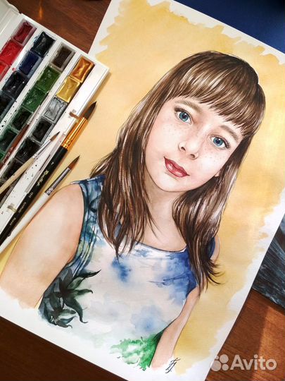 Портрет по фото на заказ картина акварель карандаш