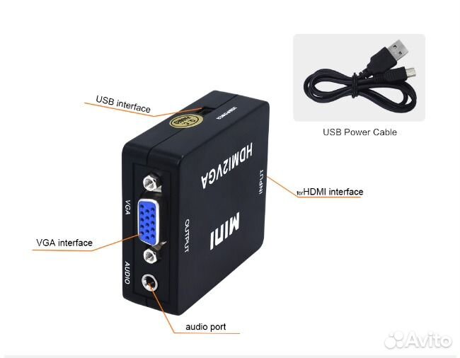Переходник hdmi - VGA+аудио с доп питанием