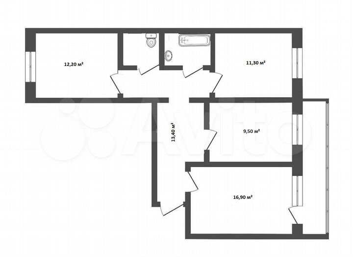 3-к. квартира, 68,4 м², 5/5 эт.