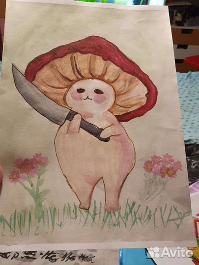 Живой гриб с ножом