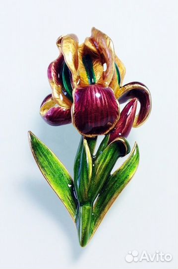 Винтажная брошь MFA цветок ириса. США, 1980-90-е