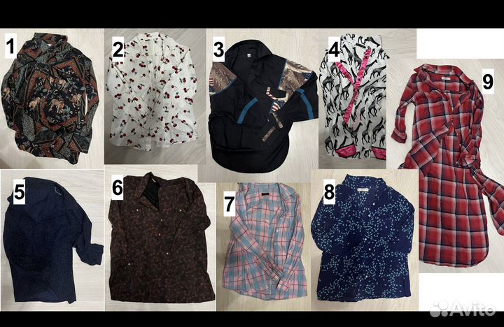 Мешок из 9 женских рубашек с длинными рукавами