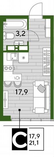 Квартира-студия, 21,1 м², 16/16 эт.