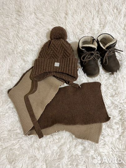 Шапка 46-48 Crockid, шарф, ботиночки 26р-р