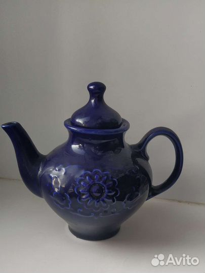 Большой винтажный чайник кобальт, пиала узбекская