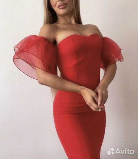 Красное платье миди 42 44