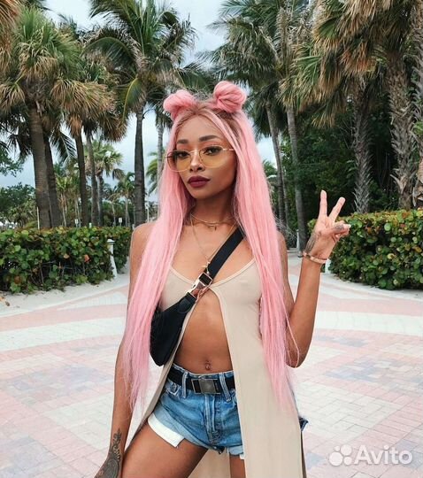 Парик система волос розового цвета