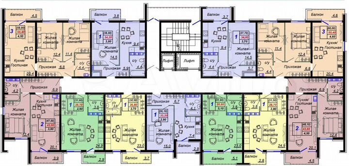 3-к. квартира, 59,9 м², 12/16 эт.