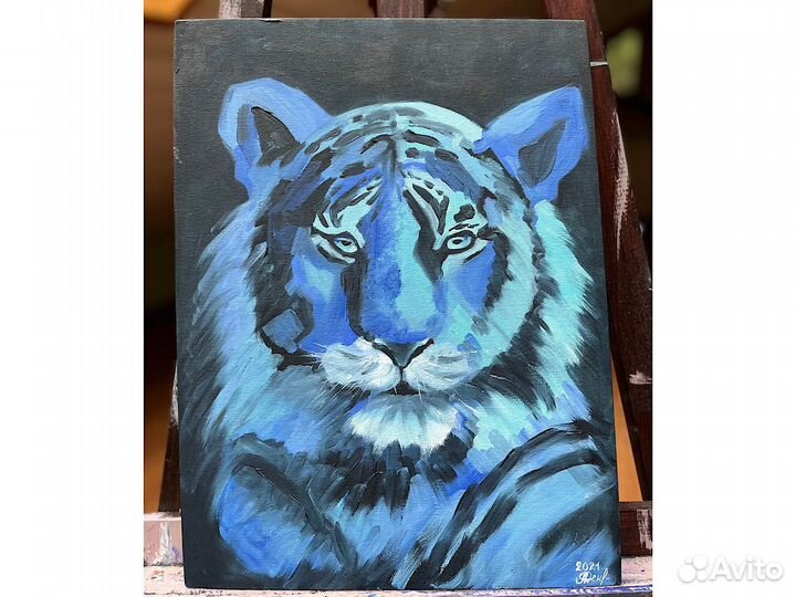 Голубой тигр. Размеры: 30 см x 40 см
