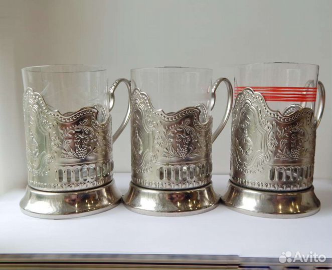 Подстаканник СССР 60-е со стаканами космос тяжелые
