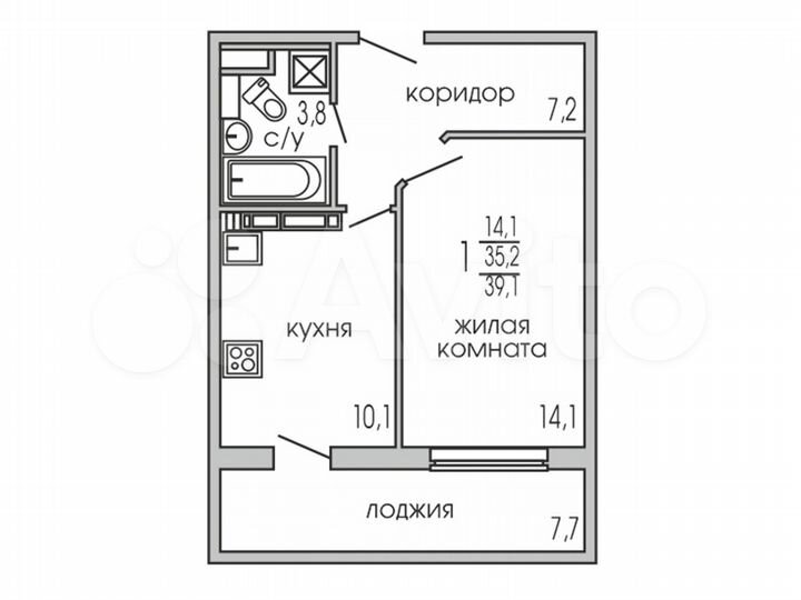 1-к. квартира, 39,3 м², 14/17 эт.