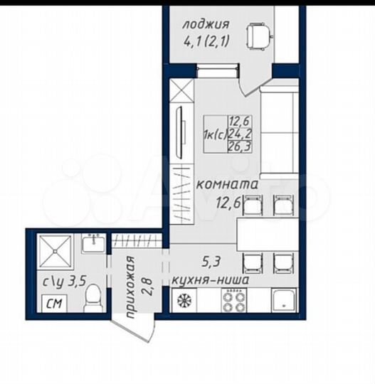 Квартира-студия, 24,2 м², 3/18 эт.