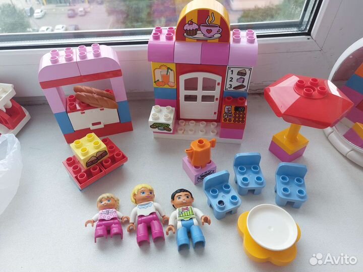 Lego duplo, поезд, кафе, ветклинника, россыпь