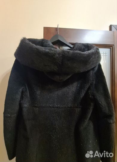 Шуба из стриженного бобра капюшон норка 48 50