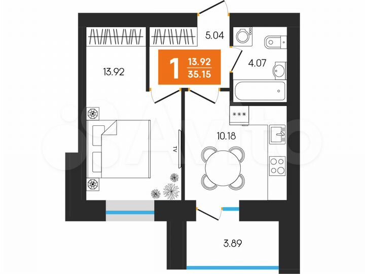 1-к. квартира, 35,2 м², 1/8 эт.