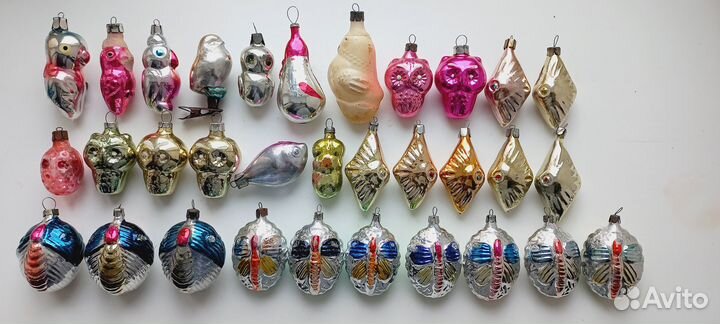 Елочные игрушки Совы птицы попугаи рыбки бабочки