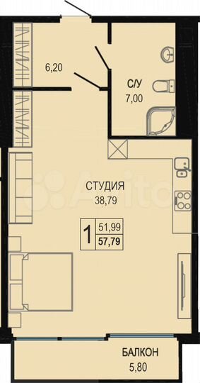 Апартаменты-студия, 57,8 м², 4/7 эт.