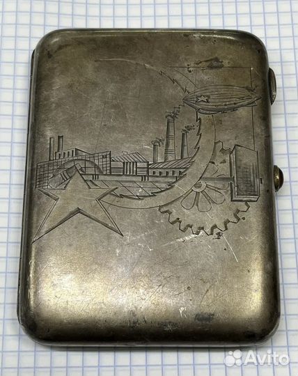 Портсигар СССР агитация, серебро 875 проба