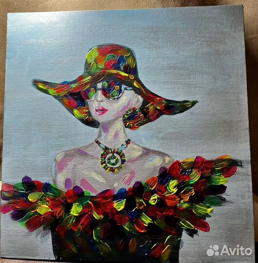 Картина акрилом дама в шляпе