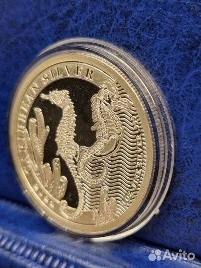 Монета Серебро Морской конек Барбадос 2022 Унция