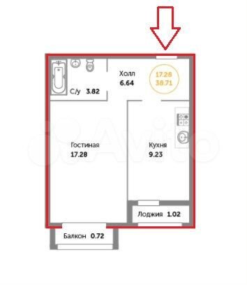 1-к. квартира, 40 м², 3/9 эт.