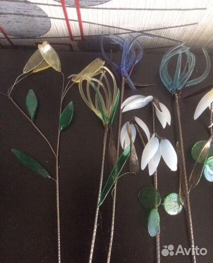 Чехия цветное стекло цветы винтаж ваза